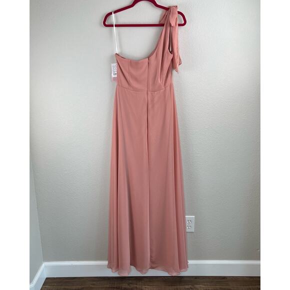 After Six Desert Rose Draped One Shoulder Maxi Dress Gown Scarf Bow 12/Med NWT - Picture 14 of 14